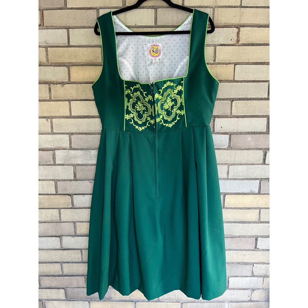 Licht Trachtenhaus Green Embroidered Dirndl Dress Sz 18 Square Neck Oktoberfest